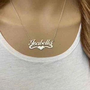 Personalized 925 Sterling Silver Name Plate Heart Adjustable Necklace - Isabella - Picture 1 of 7
