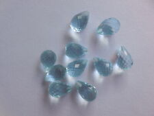 10 Ps AAA++Top Half Drilled Briolette Beads Hydro Aqua Blue Qtz Tear Drop 7x11mm