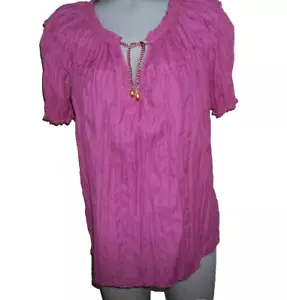 Top DANA BUCHMAN Passion Rosa Arrugado Cuello en V Algodón/Poliéster, Talla Mediana-Grande En muy buena condición - Imagen 1 de 10