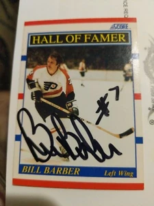 Tarjeta de puntuación firmada por Bill Barber 1990 Philadelphia Flyers Salón de la fama - Imagen 1 de 1