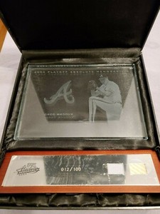 2003 Playoff Absolute GREG MADDUX GAME WORN JERSEY & BAT ETCHED GLASS 12/100