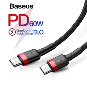 Baseus Type C to USB C PD 60W QC3.0 Cable for Samsung Galaxy S20 S10 HUAWEI - Picture 1 of 9