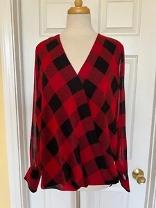 DKNY rot kariertes Blusentop Gr. L - Bild 1 von 8