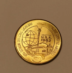 Seattle USA 1962 Americas Space Age Worlds Fair One Dollar Medal - Picture 1 of 4