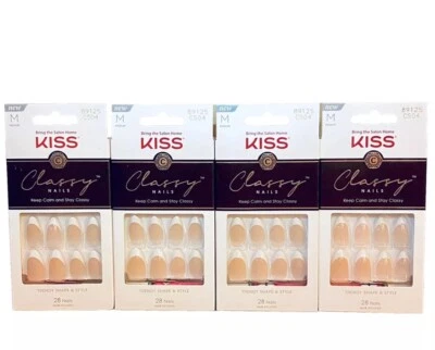 NUEVO KISS Classy Uñas en DASHING Mediano 89125 Pegamento Incluido Mani Francés Juego de 4 Foto 1 de 4