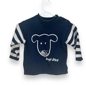 Jean Bourget Blue Knit Dogs Story Casual Kids Sweater Size 3 - Picture 1 of 7