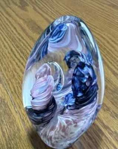 SIGNED 1991 ROBERT EICKHOLT BLUE/PINK SWIRL ART GLASS PAPERWEIGHT EXC. WOW ! - Picture 1 of 9