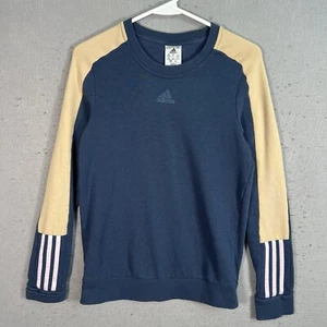 Adidas Logo Sweater Womens Small Blue Beige Crewneck Pullover Sweatshirt - Picture 1 of 9