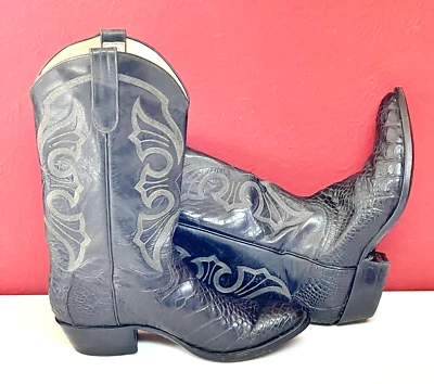 男式鳄鱼靴黑色 10D 偏置切割正品美国鳄鱼二手状况完好 — 第 1/4 张图片