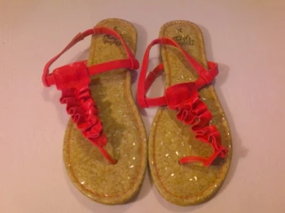 Girls Shoes HOT PINK T-STRAP THONG SANDALS Scrunched Look SIZE 3 Ankle Strap - Image 1 of 4