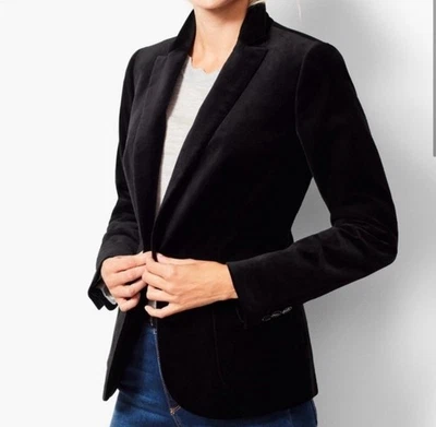 Blazer Talbots Clásico Terciopelo 14 Negro $150 Usado en Excelente Condición Bolsillos Forrados Vacaciones Foto 1 de 4