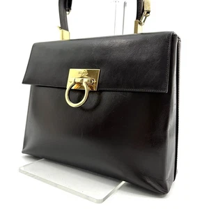 Salvatore Ferragamo Gancini 2way Hand Bag Shoulder Leather Brown Authentic - Picture 1 of 24