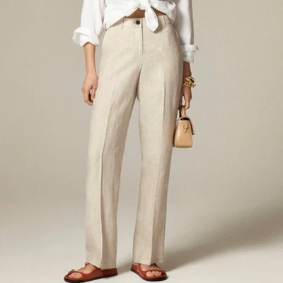 Pantalones J.Crew Harbor para mujer M altos lino azafrán lino cintura elástica cintura alta Foto 1 de 4