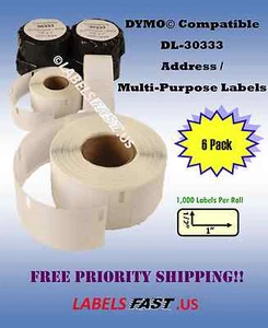Dymo Compatible 6 Rolls of White 1/2 Inch X 1 Inch 30333 eBay® Multipurpose - Picture 1 of 1