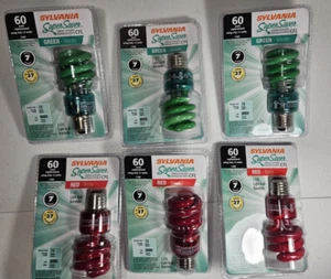 SYLVANIA Green & Red CFL Light Bulbs Colored Spiral 13W (60W Replacement) Lot - Picture 1 of 6