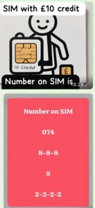 SIM with £10 credit + Gold easy vip memorable mobile phone number 07 888 9 2222 - Zdjęcie 1 z 2
