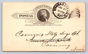 1886 UX9 Postal Card LOMBARD INVESTMENT CO Payment Received KC MO Corning Bank - Picture 1 of 3