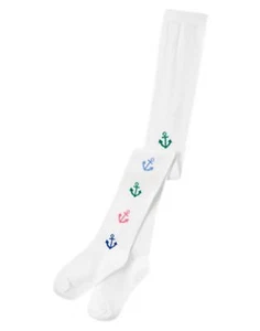 New Gymboree Girls 4 year Anchor Print White Girls Tights Footed Knit Nautical - Picture 1 of 2