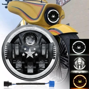 7" Inch LED Headlight Round DRL Halo For Touring Street Electra Glide Road King - Picture 1 of 13