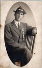 1910S Man With Military Or Masonic Medal Harold Smith Studio Real Photo Postcard