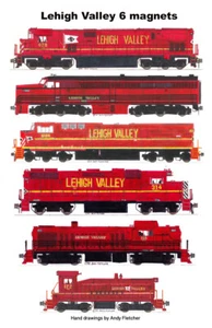 Locomotoras rojas Lehigh Valley 6 imanes Andy Fletcher - Imagen 1 de 1