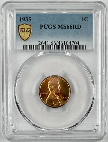 1935 Lincoln Cent 1C  PCGS MS 66 Red Certified Gold Shield Mint State Cover