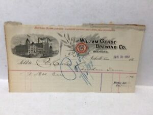1897 William Gerst Brewing Co. Billhead/Letterhead Nashville, Tenn. Beer