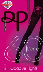 Pretty Polly 3D Opaque Tights 60 Denier Black, Navy, Charcoal or Burgundy S-XL - Picture 1 of 5