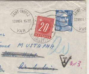 FRANCE-SWITZERLANDS Rare Taxed Airmail Letter Send Paris-Savoie 1951 - Picture 1 of 3