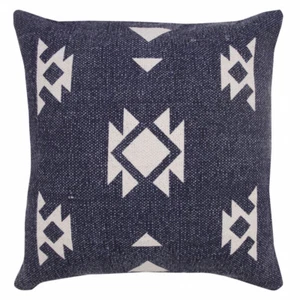 20" X 20" Navy And White 100% Cotton Geometric Zippered Pillow - Picture 1 of 2