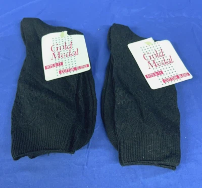 De colección Nuevo Con Etiquetas Lote de 2 Calcetines MEDALLA DORADA NEGROS Delgados MEDIA PANTORRILLA Mezcla de Algodón SE ADAPTA AL 9-11 Foto 1 de 4