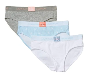 Calvin Klein L10147 Girls 3-Pack Grey Blue Monogram Bikini Underwear Size Large - Picture 1 of 3