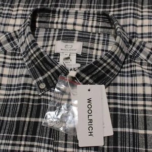 Woolrich NWT Casual Button Down Flannel Shirt Size M Black/Ivory Plaid Cotton - Picture 1 of 9