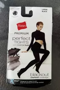 HANES Size Large Black Premium Perfect Tights with Comfort Flex - Blackout - Picture 1 of 2