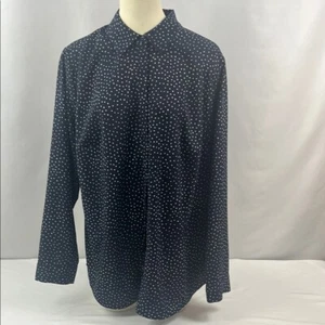Talbots Office Blue with White Polka Dots Button Down Business Shirt Size 1X - Picture 1 of 13