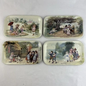 MASSILY FRANCE Mini Tin School Children At Play Set Of 4 Vintage - Picture 1 of 9
