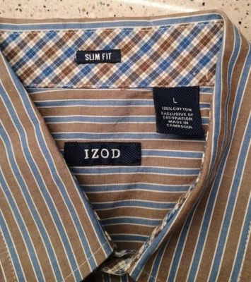 NEW w/o tag IZOD Men's Long Sleeve Dress Shirt Size Slim Fit Large Blue Brown - Image 1 of 3