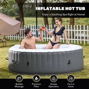 7ft Portable Round Hot Tub Inflatable Spa Tub for Sauna Therapeutic Baths Gray - Picture 1 of 10