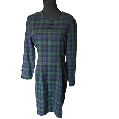 Vestido Misty Lane Vintage Talla 12 Verde Morado y Negro Cuadros Talla 12 Foto 1 de 4