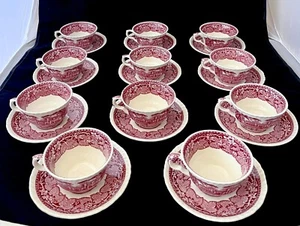 Mason’s Patent Ironstone Vista Pink Flat Teacup and Saucer - Set - Picture 1 of 10