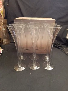 Set Of 6 Vintage Hollow Stem Champagne Flutes With Original Box 9 7/8" Tall - Picture 1 of 18
