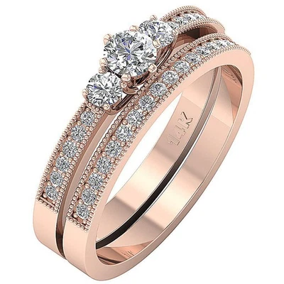 Bridal Engagement Ring Lab Grown Genuine Diamond VS F 0.90 Carat 14K Rose Gold - Image 1 of 4