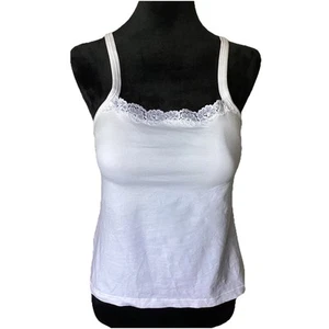 2 Bali Tank Top W/Built In Support Bra White/Black Camisole Lace Trim 3377 36C - Picture 1 of 22
