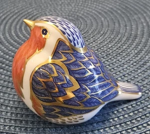 Vintage Royal Crown Derby Bone China Rotkehlchen Vogel Figur Briefbeschwerer mit Stopper - Bild 1 von 5