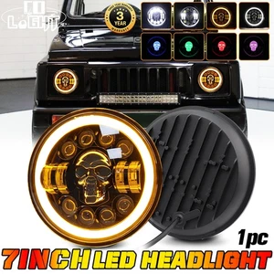 For Suzuki Samurai SJ410 7" inch LED Round Headlight RGB SKULL DRL High/Low Beam - Picture 1 of 11