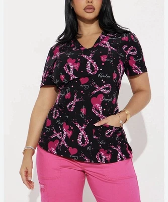 Gt Performance L Cure Scrub Top Breast Cancer Hearts - Image 1 of 4