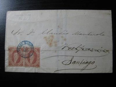 ARGENTINA Sc. #11 scarce used stamp pair w/ very nice cancel on cover! - image 1 of 3