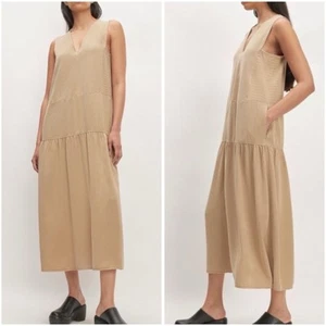 Everlane V-neck Sleeveless Mid Dress 100% Tencel Tan Size XS NEW! - Picture 1 of 8