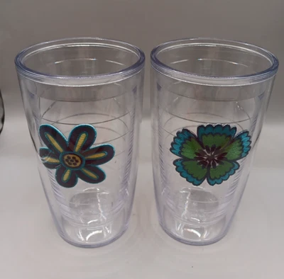 2 vasos Tervis 16 OZ doble pared sin sudoración flores azul verde Foto 1 de 4