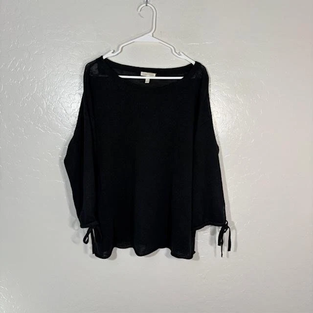 Suéter para mujer Eileen Fisher mediano negro tejido transparente manga corbata pulóver top Foto 1 de 4